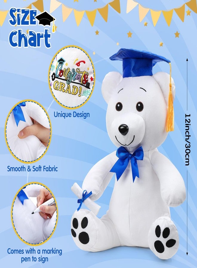 Zomiboo Graduation Bear Autograph Stuffed Animal 2026 Smooth Fabric Stuffed Bear Toy with Congrats 12 Inches Grad Plush Autograph with Marking Pen Gold Tassels for Graduate Student Party(Blue) - Image 2