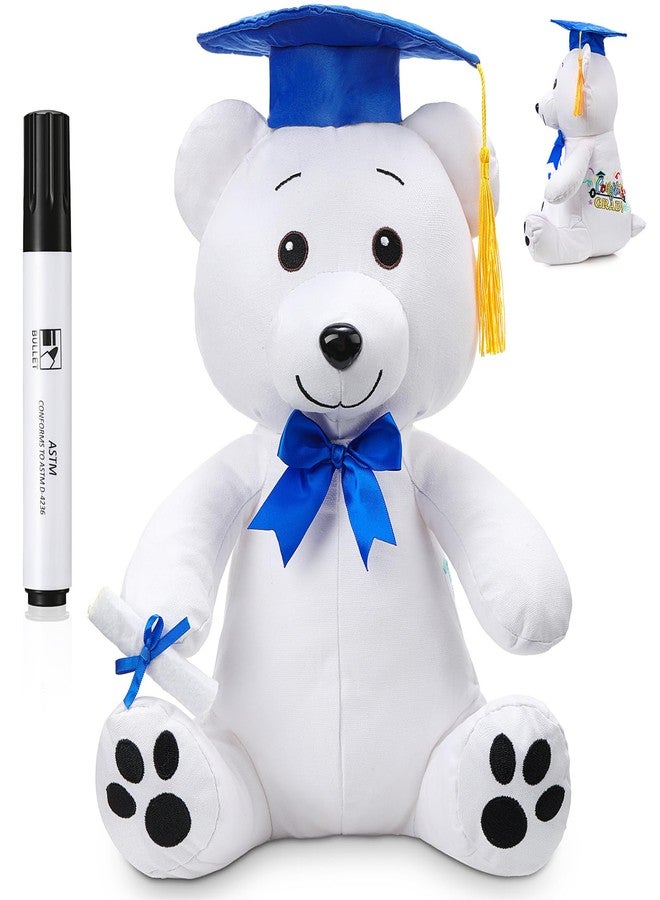 Zomiboo Graduation Bear Autograph Stuffed Animal 2026 Smooth Fabric Stuffed Bear Toy with Congrats 12 Inches Grad Plush Autograph with Marking Pen Gold Tassels for Graduate Student Party(Blue) - Image 1