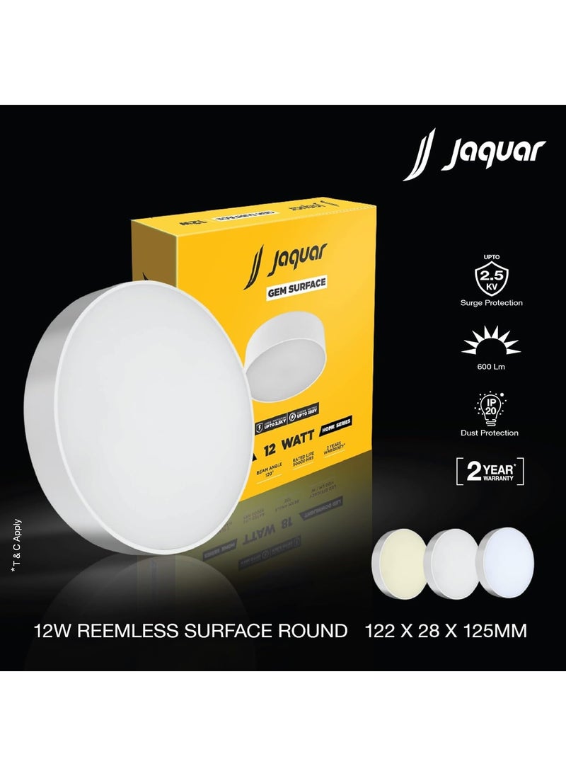 Jaquar 12W LED Gem Trimless Round Surface Mount Down Light No False Ceiling Required Warm Light3000K Pack of 4