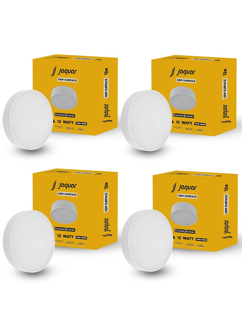 Jaquar 12W LED Gem Trimless Round Surface Mount Down Light No False Ceiling Required Warm Light3000K Pack of 4