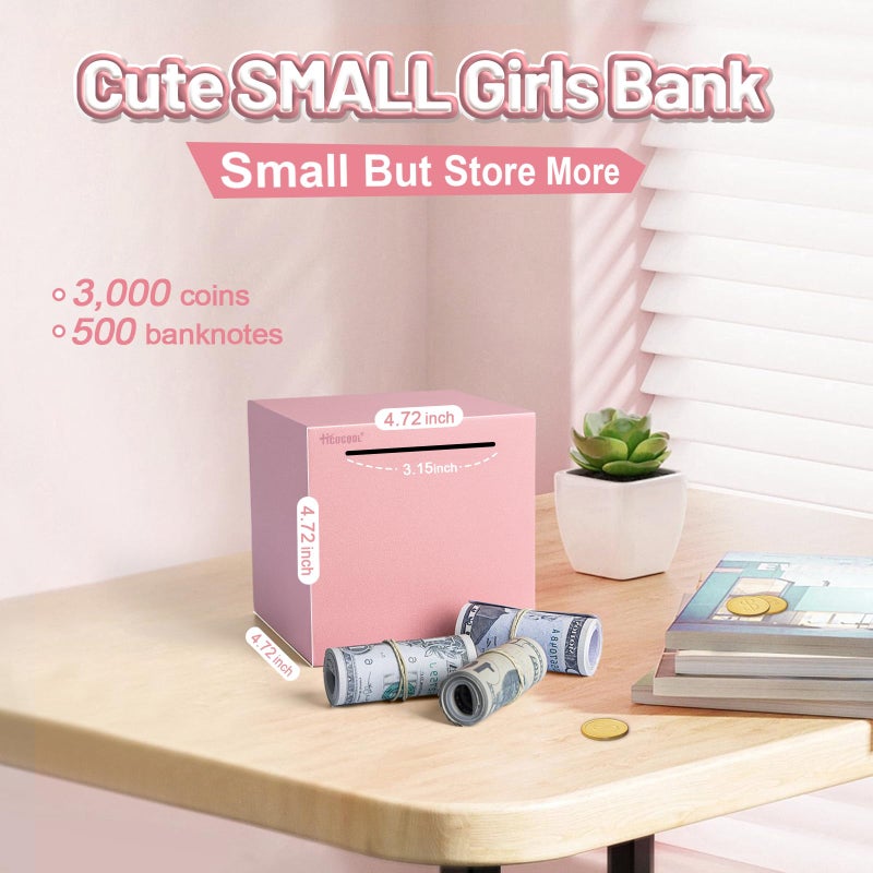 Hicocool Piggy Bank for Adults Must Break to Open, Unbreakable Stainless Steel Money Saving Box (Pink, Palm Size) - Image 2