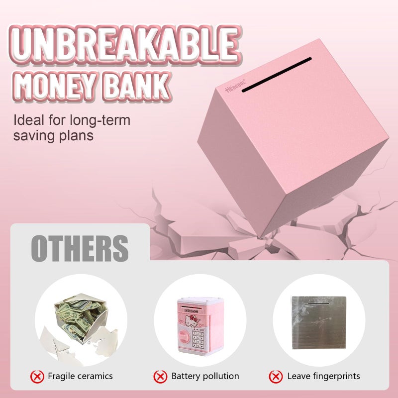 Hicocool Piggy Bank for Adults Must Break to Open, Unbreakable Stainless Steel Money Saving Box (Pink, Palm Size) - Image 4