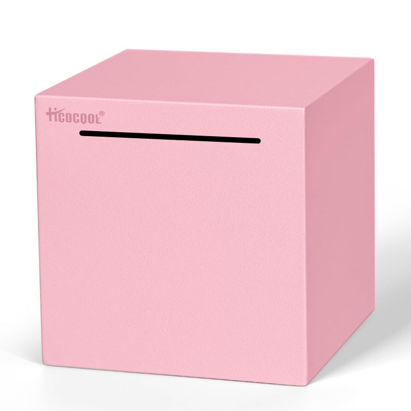 Hicocool Piggy Bank for Adults Must Break to Open, Unbreakable Stainless Steel Money Saving Box (Pink, Palm Size) - Image 1