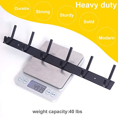 WEBI Coat Rack Wall Mounted,17-1/8 Inch Hooks for Hanging Coats,Heavy Duty Metal Hook Rail with 6 Double Dual Hooks Hanger Wall Mount for Purse Clothes Jacket Backpack Entryway,Black - Image 3