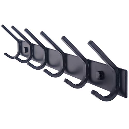 WEBI Coat Rack Wall Mounted,17-1/8 Inch Hooks for Hanging Coats,Heavy Duty Metal Hook Rail with 6 Double Dual Hooks Hanger Wall Mount for Purse Clothes Jacket Backpack Entryway,Black - Image 1