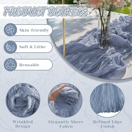 Jamestry 2 Pack Dusty Blue Cheesecloth Table Runner, 10Ft Boho Gauze Cheese Cloth Table Runners for Wedding, Party, Dinner, Baby Shower, 120 Inches Long Table Runner for Easter, Father's Day Decor - Image 3