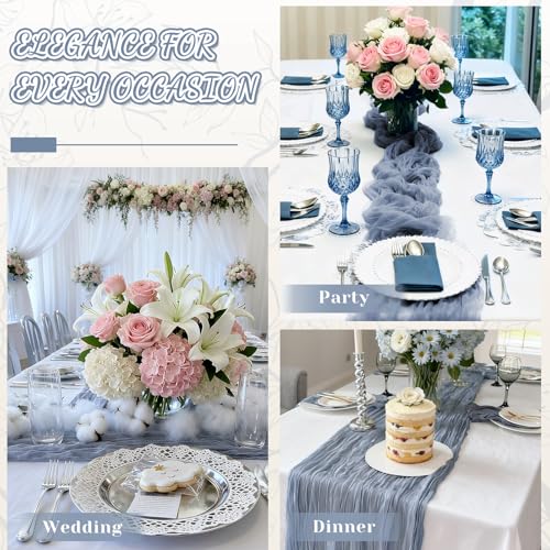 Jamestry 2 Pack Dusty Blue Cheesecloth Table Runner, 10Ft Boho Gauze Cheese Cloth Table Runners for Wedding, Party, Dinner, Baby Shower, 120 Inches Long Table Runner for Easter, Father's Day Decor - Image 2
