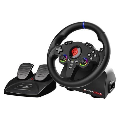 SUBSONIC Superdrive 220 RS5 Steering Wheel compatible PS5 Racing Wheel with Dual Joysticks Pedals and Paddles 22 cm Diameter 180 Rotation Compatible with PS5 and PC Black - Image 1