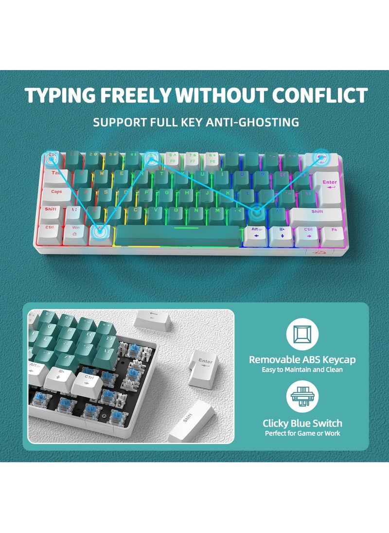 Joshberg - T60 Wired 60% TKL Mechanical Gaming Keyboard with Led Rainbow Backlight Ultra-Compact NKRO Tactile Clicky Blue Switch Dual-Color ABS Keycap - Image 1