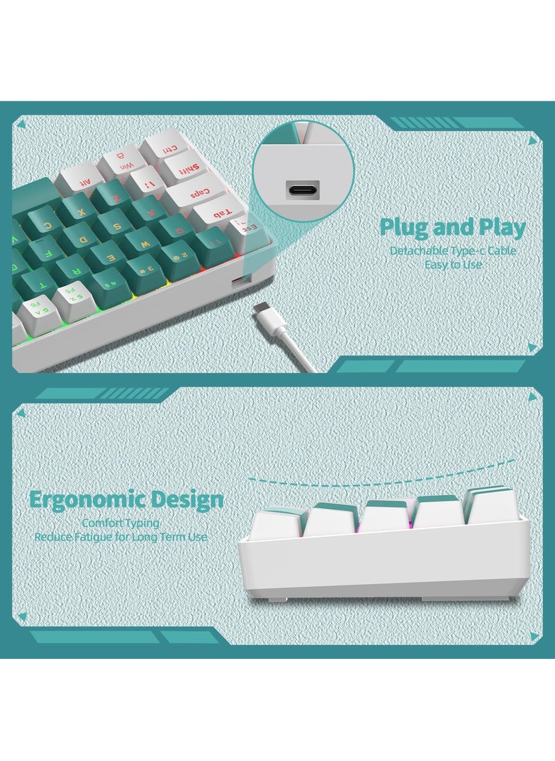 Joshberg - T60 Wired 60% TKL Mechanical Gaming Keyboard with Led Rainbow Backlight Ultra-Compact NKRO Tactile Clicky Blue Switch Dual-Color ABS Keycap - Image 1