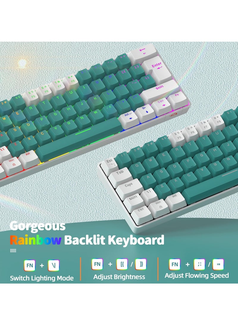 Joshberg - T60 Wired 60% TKL Mechanical Gaming Keyboard with Led Rainbow Backlight Ultra-Compact NKRO Tactile Clicky Blue Switch Dual-Color ABS Keycap - Image 1