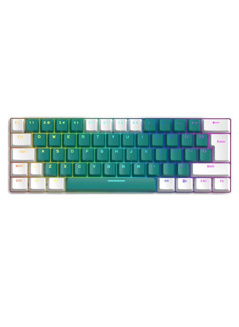 T60 Wired 60% TKL Mechanical Gaming Keyboard with Led Rainbow Backlight Ultra-Compact NKRO Tactile Clicky Blue Switch Dual-Color ABS Keycap