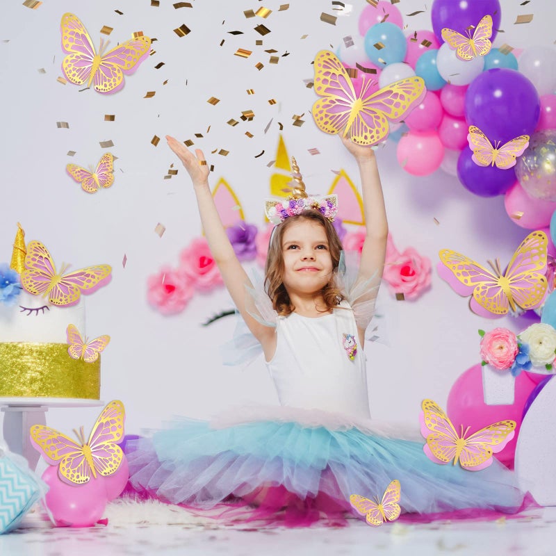 Geosar 3D Large Butterfly Party Decoration 2 Layer Giant Paper Butterfly Stickers for Birthday Baby Shower Nursery Wall Decor(Gold  Purple 20 Pcs) - Image 4