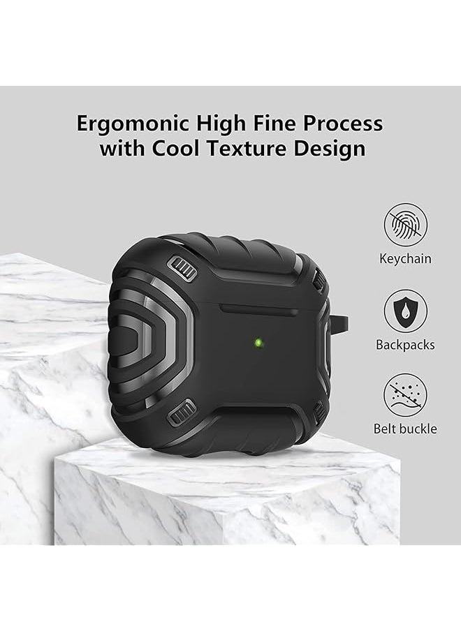 erorex - Airpods 3 Case Cover With Keychain Shockproof Full Body Protective Tpu Compatible For Airpods 3Rd Generation Case For Women Men Girls Boys Front Led Visible Black - Image 1