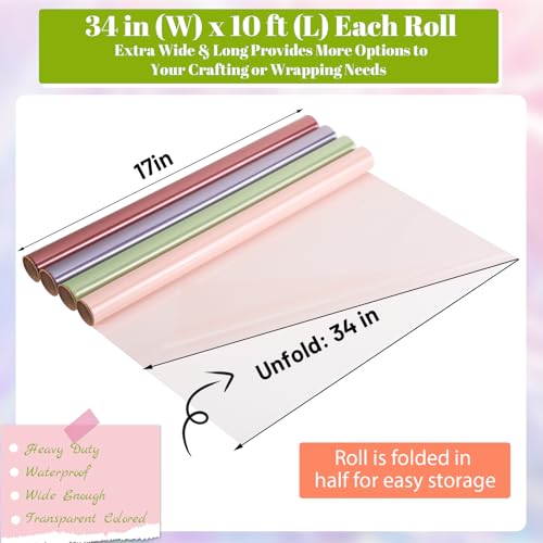 woric 8 Rolls Colored Cellophane Wrap for Baskets 34In x 10Ft Pastel Cellophane Wrap Rolls for Spring Party Decorations Gift Wrapping Bouquet DIY Crafts Project 34 fold into 17 - Image 3