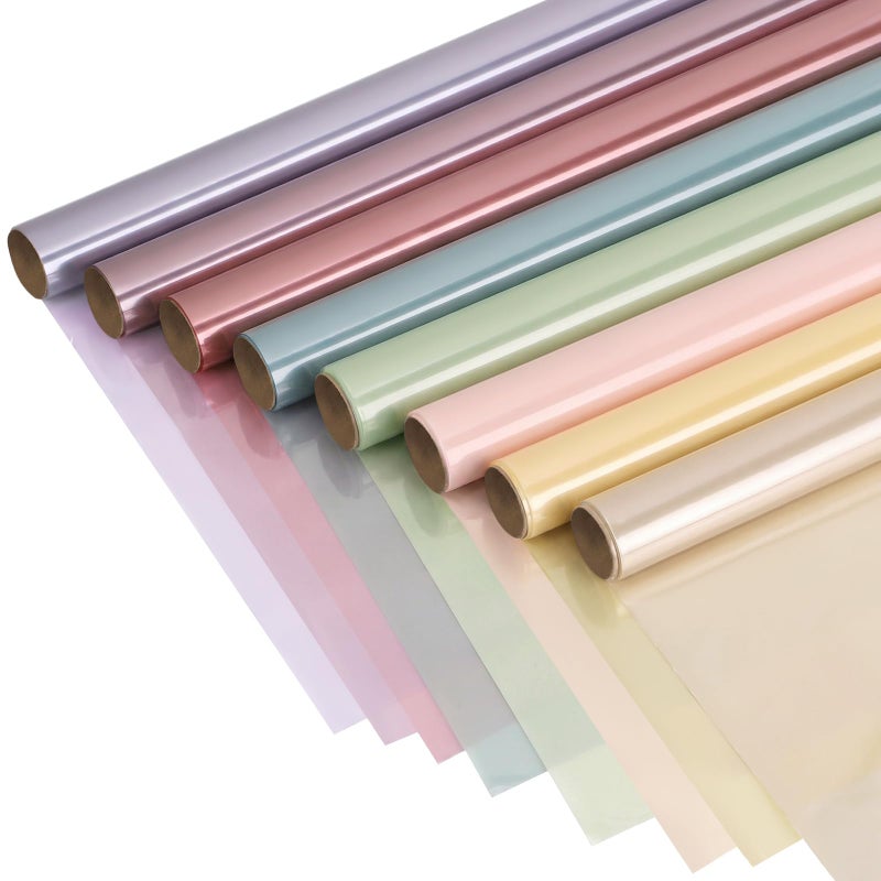 woric 8 Rolls Colored Cellophane Wrap for Baskets 34In x 10Ft Pastel Cellophane Wrap Rolls for Spring Party Decorations Gift Wrapping Bouquet DIY Crafts Project 34 fold into 17 - Image 2