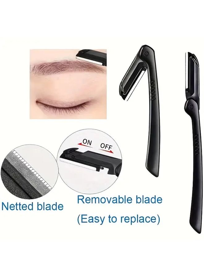 Black Eyebrow Trimming Tool Set With File Razor Tweezers And Scissors For Men And Women - Image 3