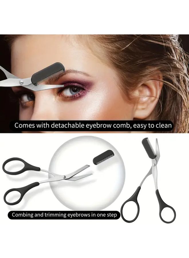 Black Eyebrow Trimming Tool Set With File Razor Tweezers And Scissors For Men And Women - Image 5