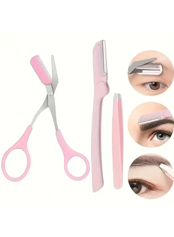 Black Eyebrow Trimming Tool Set With File Razor Tweezers And Scissors For Men And Women - Image 1