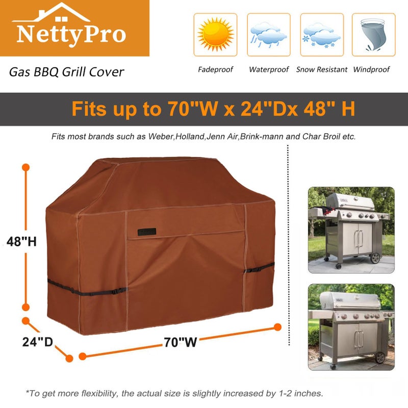 NettyPro Grill Cover for Outdoor Grill 70 inch Waterproof Heavy Duty Gas BBQ Grill Cover for Outside Weber, Char-Broil, Brinkmann, Jenn Air, Nexgrill 3-5 Burners Barbecue, Brown - Image 4