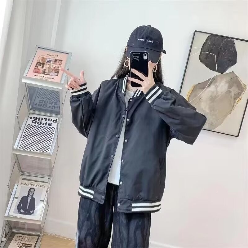 2025 American Baseball Suit Coat Womens Trendy Brand Loose All-match Casual Jacket Black 