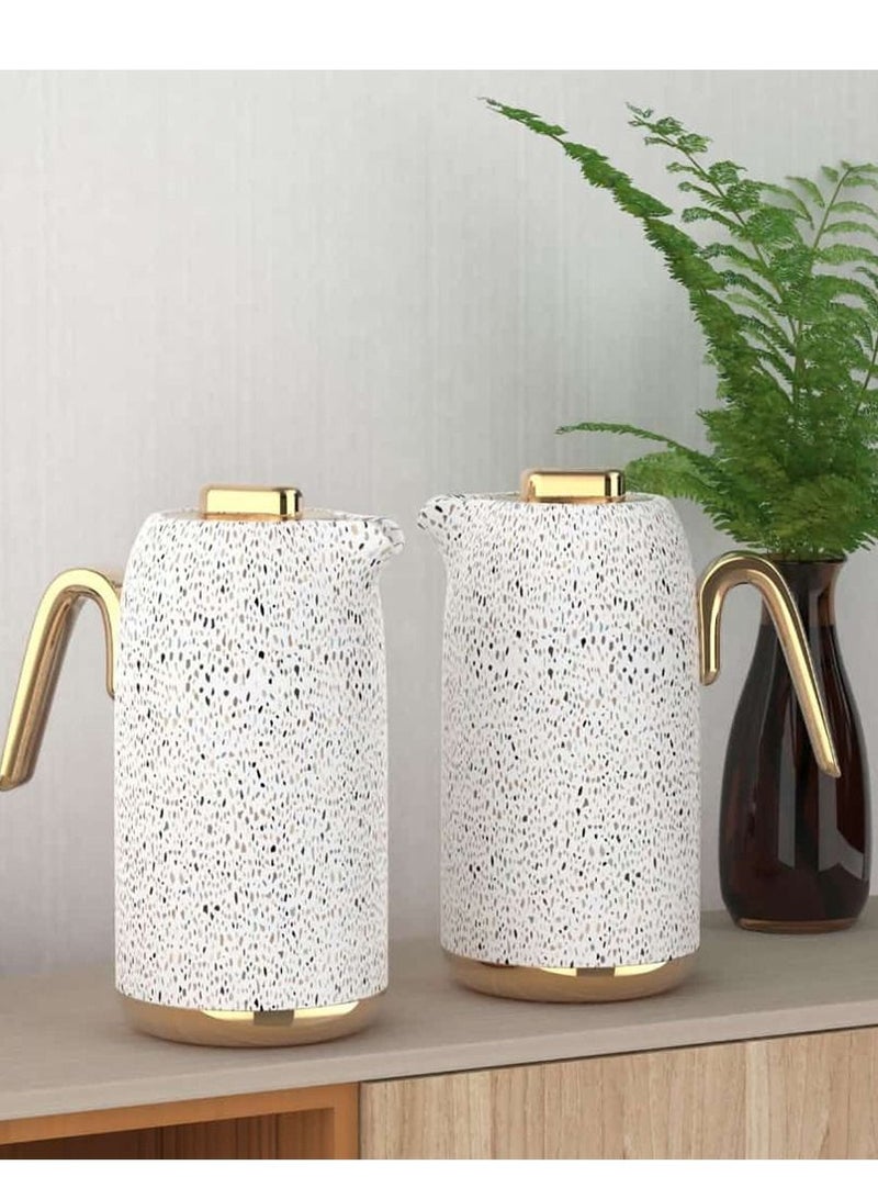 MARS Q Thermos set for refrigerators, tea and coffee, white / golden dotted of two pieces, with a dazzling royal touch for your home. - Image 1