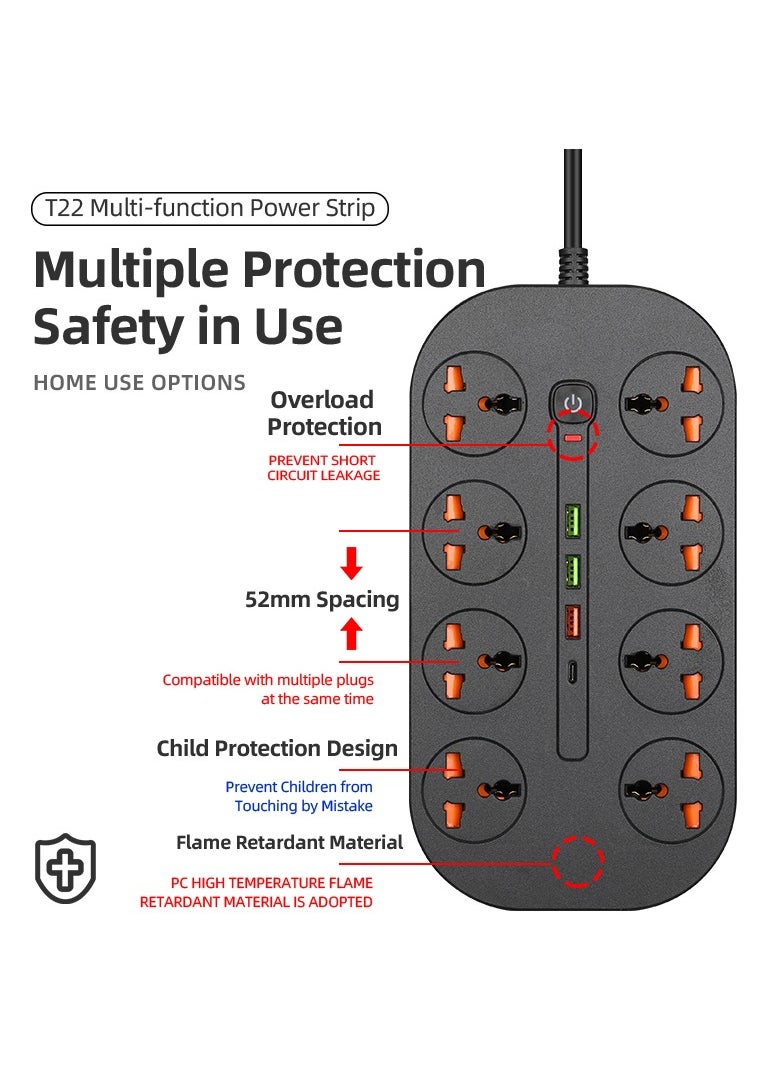 GULFLINK 2 Meter Cable With 8 Power Socket 3 Usb Ports 1 Type-c Ports Power Strip  - Image 4