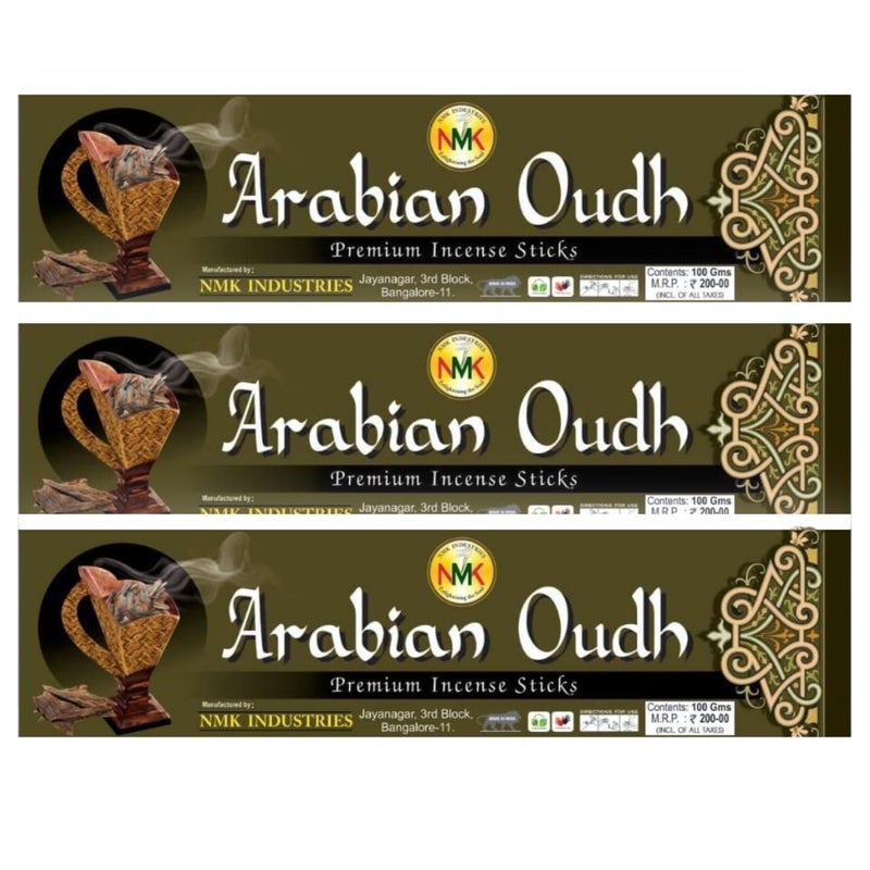 NMK INDUSTRIES NMK Industries Agarbatti Arabian Oudh Incense Sticks for Home Use Office Use Religious Purpose for Prayer Pack of 3 100 GM 45 Sticks in Each Pack  - Image 1
