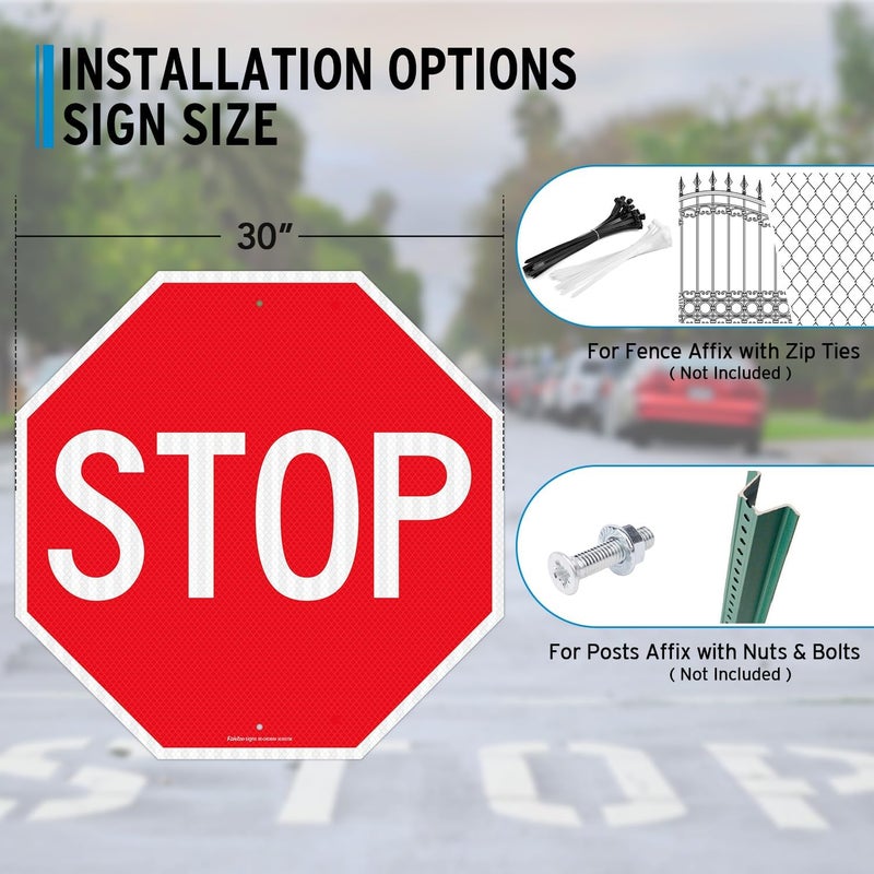 Faittoo Stop Sign, 30 x 30 Inches Octagon Engineer Grade Reflective Sheeting Street Slow Warning Signs, Rust Free Aluminum, UV Protected and Waterproof, Weather Resistant, Durable Ink - Image 2