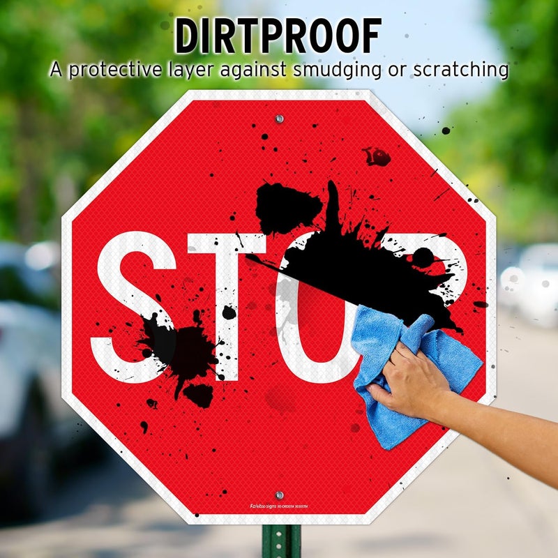 Faittoo Stop Sign, 30 x 30 Inches Octagon Engineer Grade Reflective Sheeting Street Slow Warning Signs, Rust Free Aluminum, UV Protected and Waterproof, Weather Resistant, Durable Ink - Image 4