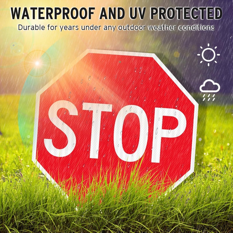 Faittoo Stop Sign, 30 x 30 Inches Octagon Engineer Grade Reflective Sheeting Street Slow Warning Signs, Rust Free Aluminum, UV Protected and Waterproof, Weather Resistant, Durable Ink - Image 3