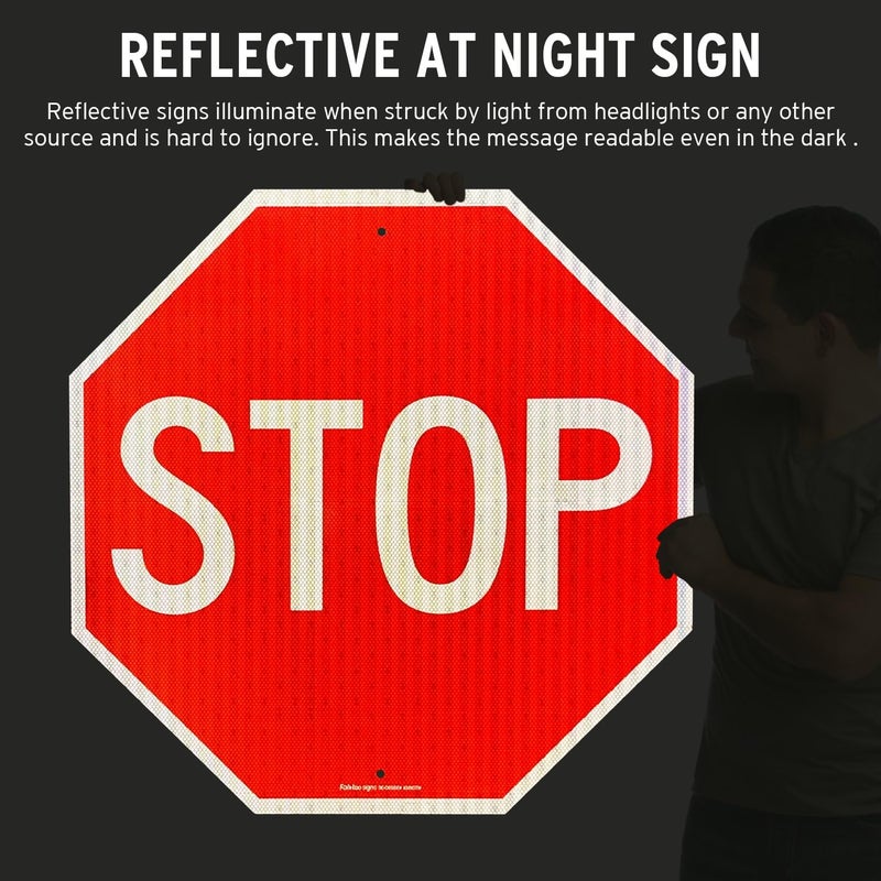Faittoo Stop Sign, 30 x 30 Inches Octagon Engineer Grade Reflective Sheeting Street Slow Warning Signs, Rust Free Aluminum, UV Protected and Waterproof, Weather Resistant, Durable Ink - Image 5