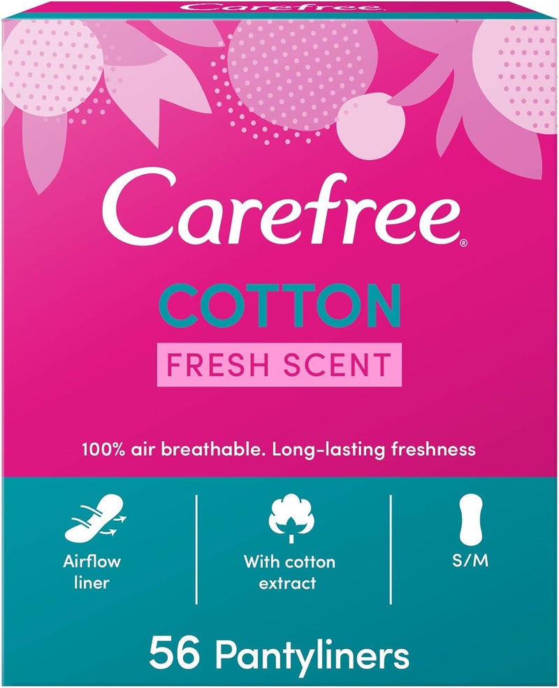 Carefree Cotton Feel Pantyliners, Fresh Scent, Normal Size, 100% Air Breathable, Daily Freshness, Dermatologically Tested, Pack of 56 - Image 1