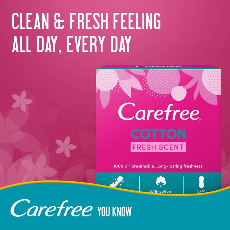 Carefree Cotton Feel Pantyliners, Fresh Scent, Normal Size, 100% Air Breathable, Daily Freshness, Dermatologically Tested, Pack of 56 - Image 2