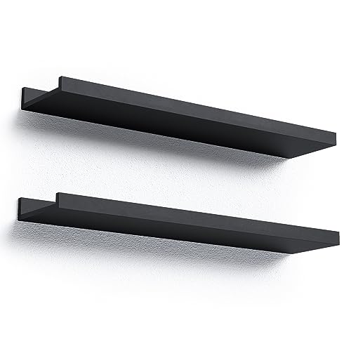 Boswillon Long Floating Shelves 2 Set Modern Black Wall Shelf for Bedroom Nursery Book Shelf with Lip Picture Ledge Shelf for Living Room Bathroom Kitchen  Black236 In