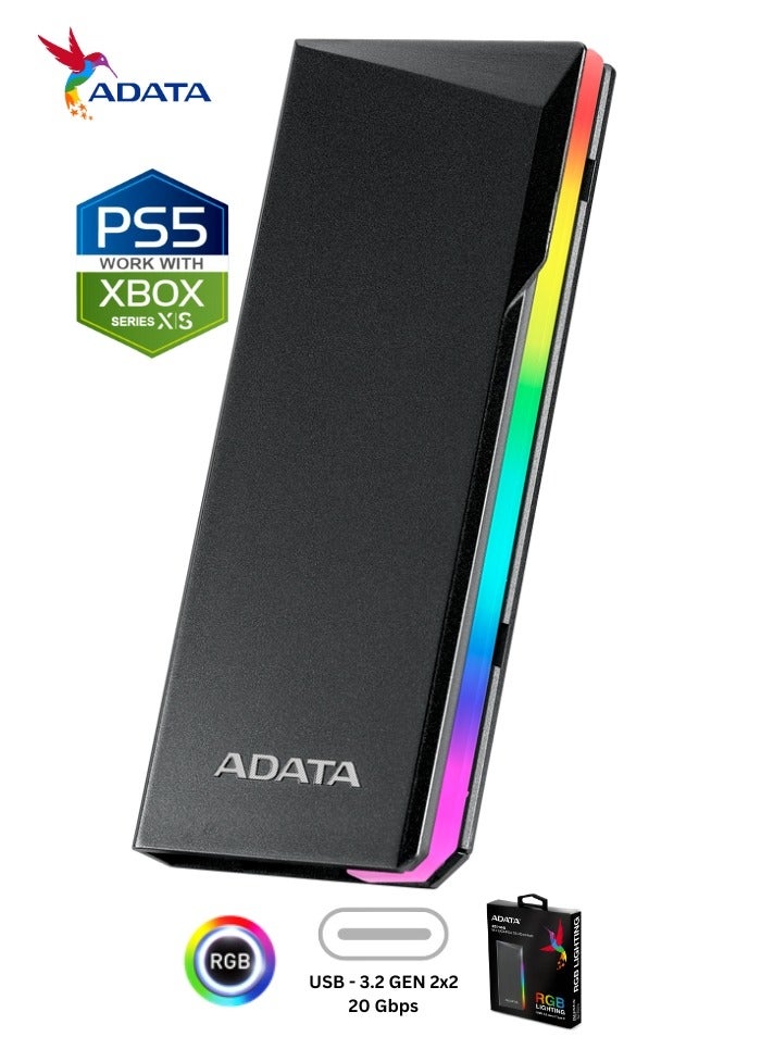 ADATA EC700G M.2 PCIe SATA SSD Enclosure with RGB lighting | USB 3.2 Gen2 |  Compatible with PS5 XBOX  - Image 1