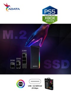 ADATA EC700G M.2 PCIe SATA SSD Enclosure with RGB lighting | USB 3.2 Gen2 |  Compatible with PS5 XBOX  - Image 5