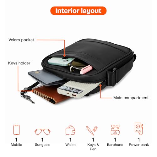 Nasher Miles Compact Sinsa Sling Bag | Crossbody Bag | PU One Shoulder Bag| Multipurpose Travel Bag | Ideal for Daily Use, Office, Travel, Hiking (Black) - Image 4