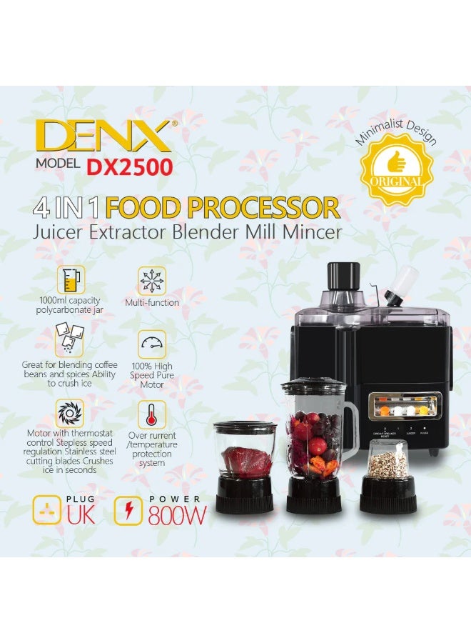 دينكس محضّر الطعام دينكس DX2500 متعدد الوظائف 4 في 1 – خلاط، مطحنة، مفرمة وعصّارة - Image 2