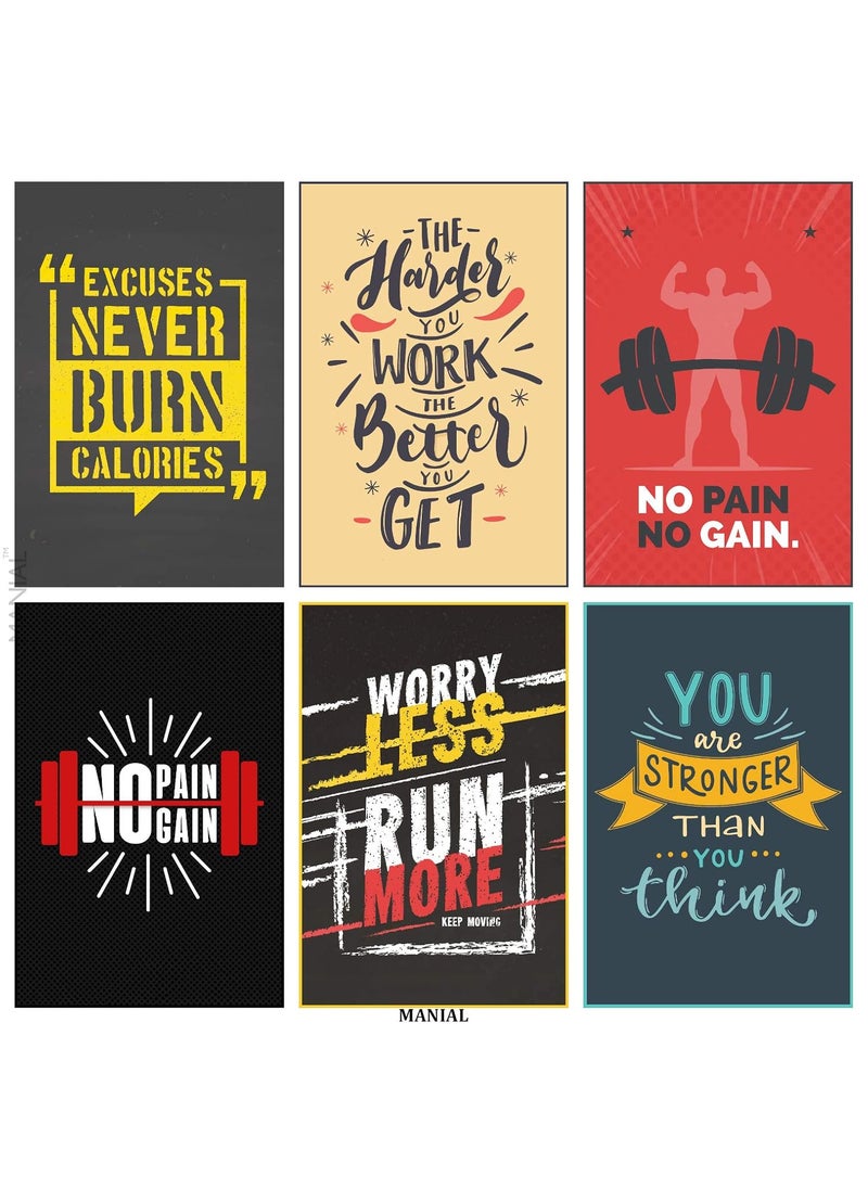 MANIAL MANIAL Motivational and Inspirational Quotes HD Wall Posters for Gym or Workout Place 12x18Inches Multicolour Set of 6 