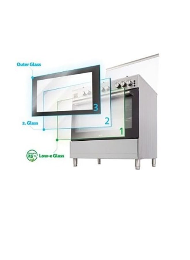 Simfer 5 Burners Gas Cooker, 90x60 cm, Full Safety, Timer, Self Ignition,  Turkish, light grill, Steel | F9502SGWHM-SMF01  - Image 2