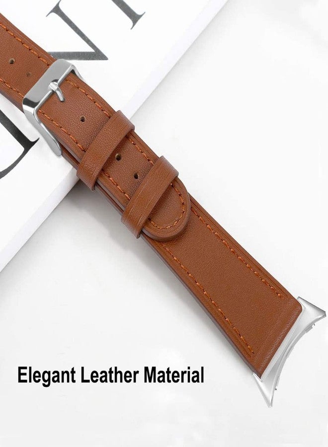 Sankel Compatible for Google Pixel Watch 4/3/2/1 41mm Bands Leather,Women Men [No Gap] Genuine Leather Replacement Strap Adjustable Sport Wristbands Band for Google Pixel Watch 4/3/2/1 41mm (Brown) - Image 3