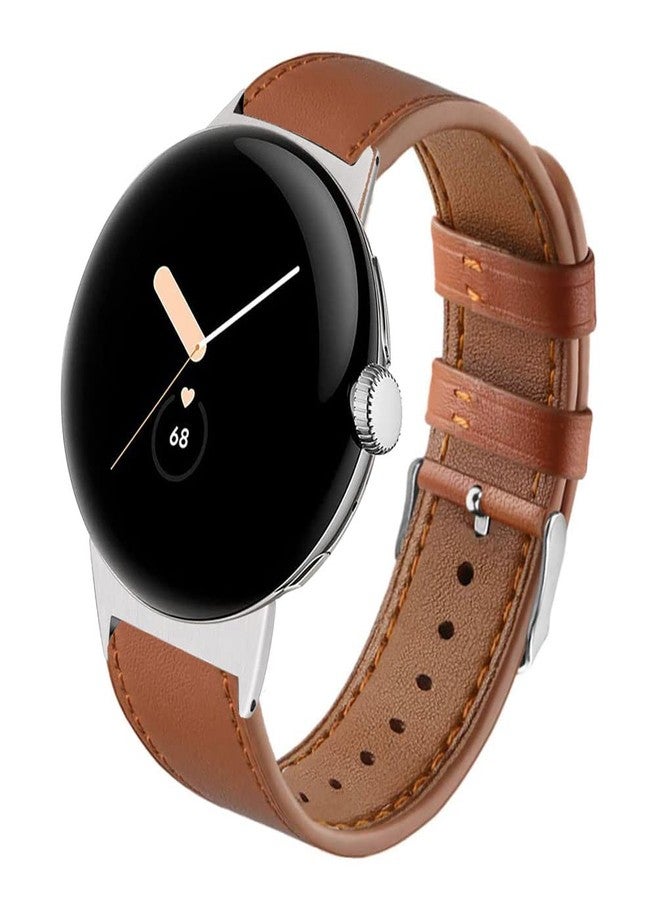 Sankel Compatible for Google Pixel Watch 4/3/2/1 41mm Bands Leather,Women Men [No Gap] Genuine Leather Replacement Strap Adjustable Sport Wristbands Band for Google Pixel Watch 4/3/2/1 41mm (Brown) - Image 1