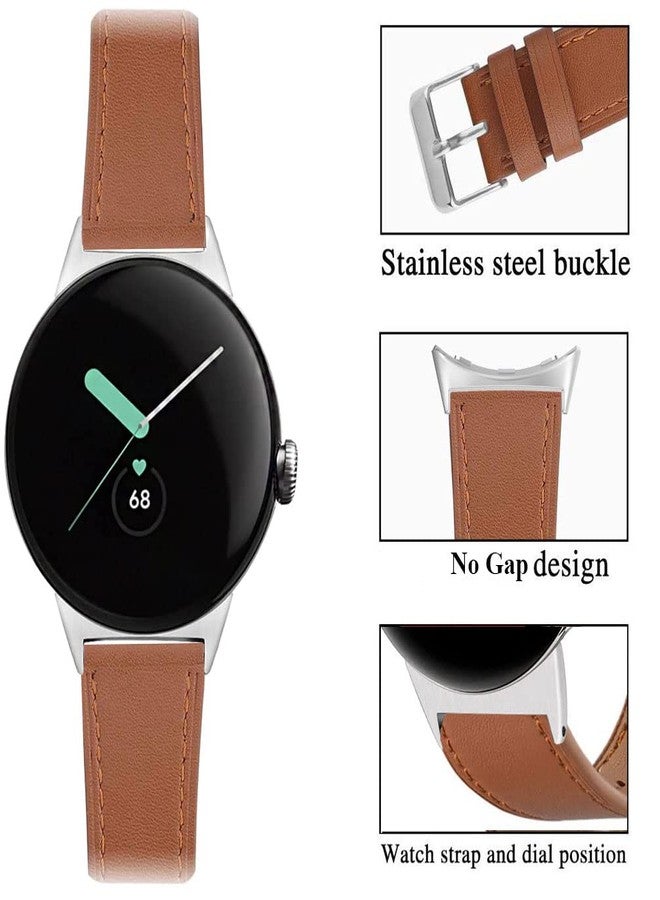 Sankel Compatible for Google Pixel Watch 4/3/2/1 41mm Bands Leather,Women Men [No Gap] Genuine Leather Replacement Strap Adjustable Sport Wristbands Band for Google Pixel Watch 4/3/2/1 41mm (Brown) - Image 4