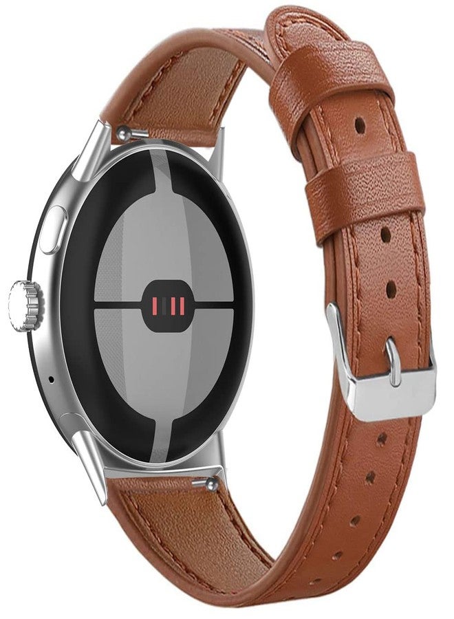 Sankel Compatible for Google Pixel Watch 4/3/2/1 41mm Bands Leather,Women Men [No Gap] Genuine Leather Replacement Strap Adjustable Sport Wristbands Band for Google Pixel Watch 4/3/2/1 41mm (Brown) - Image 2