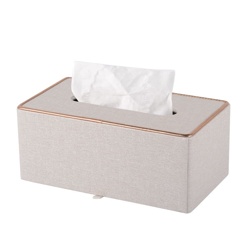 XNONE Tissue Box Cover Rectangle Tissue Box Holder PU Leather Facial Organizer with Magnetic BottomDecorative Napkin Caddy for Vanity Dresser Night Stand Table Countertop Home Office CarBeige