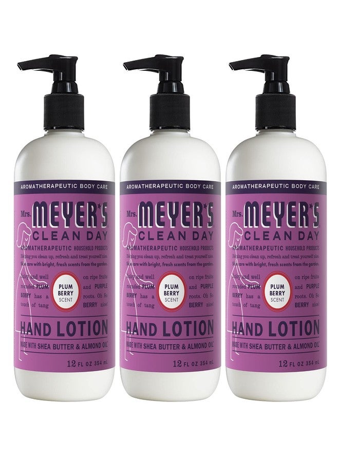 MRS. MEYER'S CLEAN DAY Hand Lotion for Dry Hands, Non-Greasy Moisturizer Made with Essential Oils, Plum Berry, 12 oz Bottles, Pack of 3 - Image 1