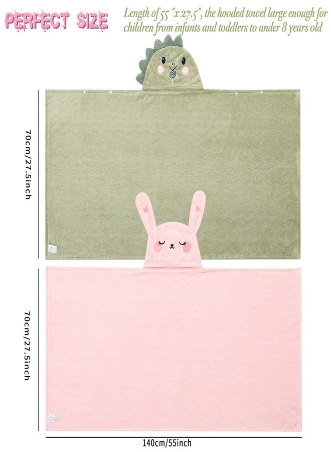 BEFACL Hooded Towel for Kids, 2 Pack Ultra Soft Coral Fleece Kids Bath Towels, Absorbent Toddler Towels with Hood Age 0-10 Years for Infant, Kids - Large 27.5 X 55 inch (Pink Rabbit & Green Dinosaur) - Image 4