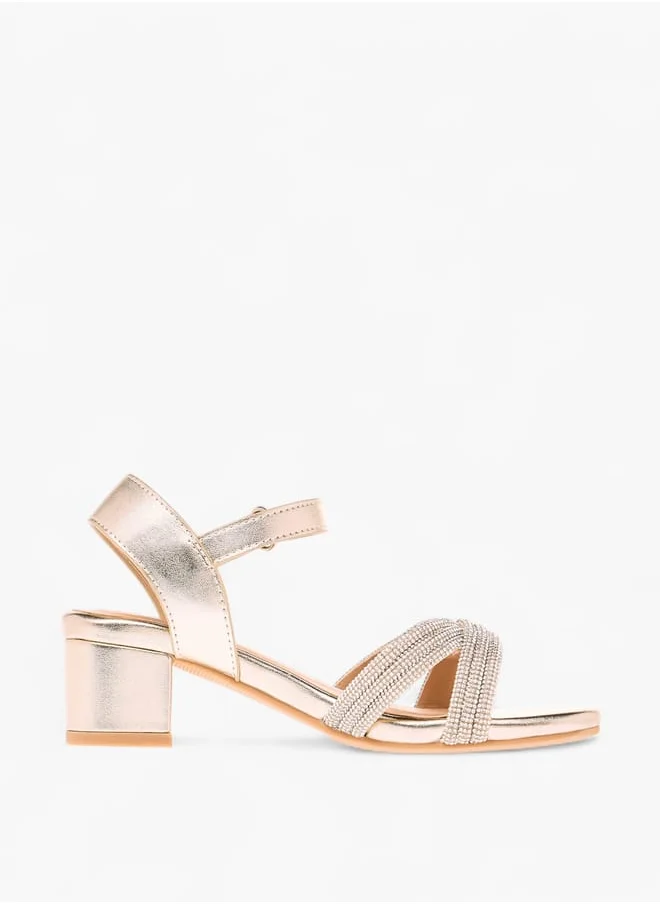 سيليست Girls Embellished Block Heeled Sandals With Hook And Loop Closure Ramadan Collection
