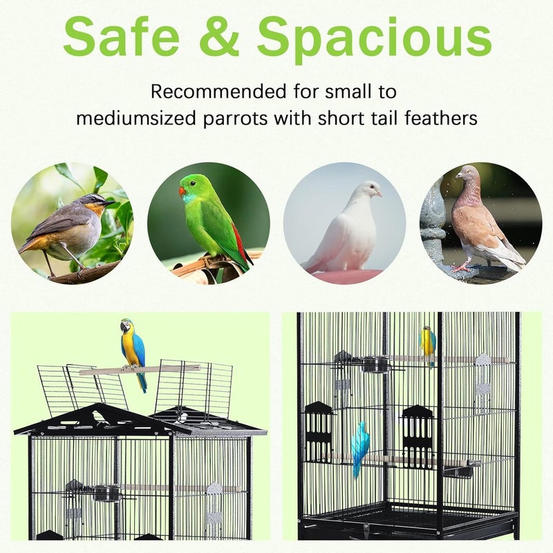 TDOO Large Standing Bird Cage with Rolling Stand & Slide Out Tray - Wrought Iron Flight Parrot Cage for Macaw, Cockatiel, Canary, Finch, Lovebirds, Parakeets and Other Medium Birds (52.76in) - Image 4
